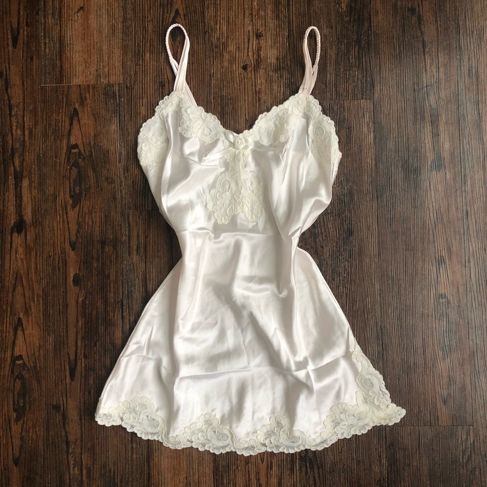 Vintage Cream Lace Satin Shabby Chic Nightgown Slip Dress